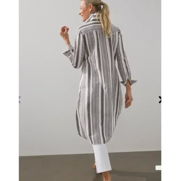 Chico's Linen Blend Stripe Maxi Shirt Size 1 (8-10) - Picture 3 of 11
